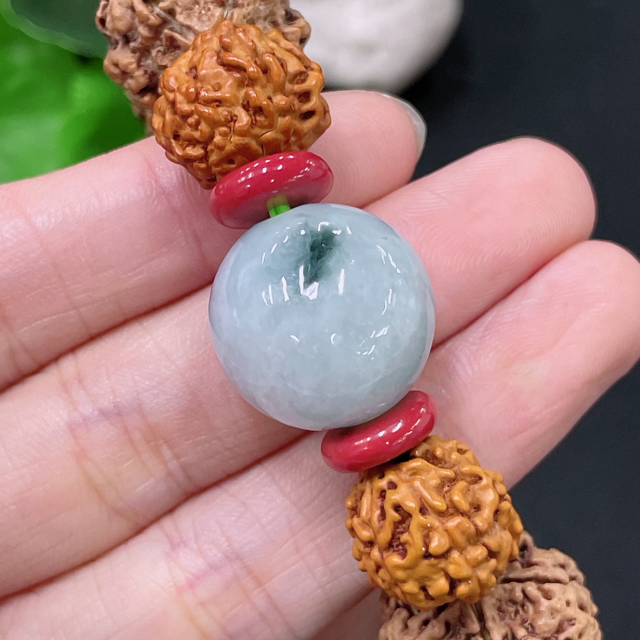 F33893359 Jadeite Single Bead Bracelet Approx. 18.3mm Total Weight Approx. 35.31g With Other Mineral Components Non-Grade A Matching Beads