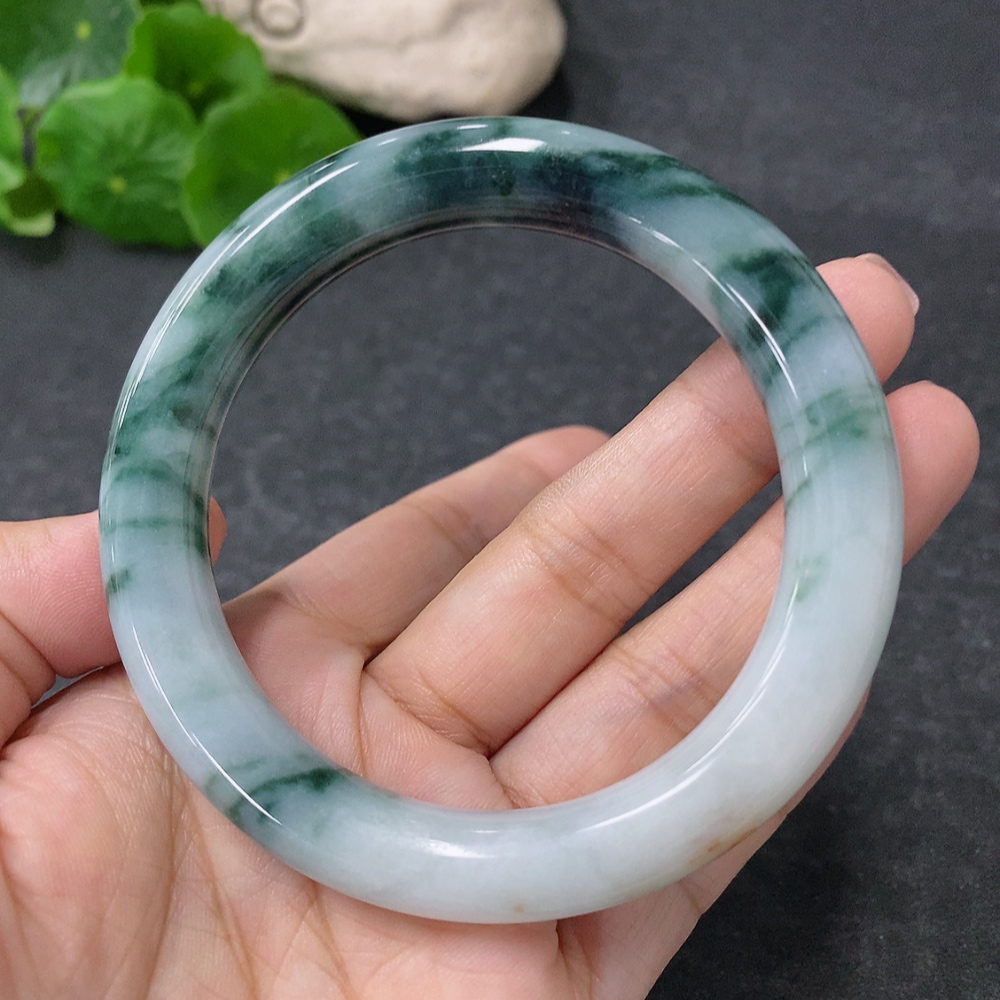 F34976910 Jadeite Round Bangle Bracelet Size 54mm Total Weight Approximately 53.311g Containing Other Mineral Components