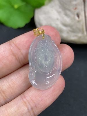 F46524806 翡翠观音牌挂件 货品总重约2.76g 18k金扣头  非钻
