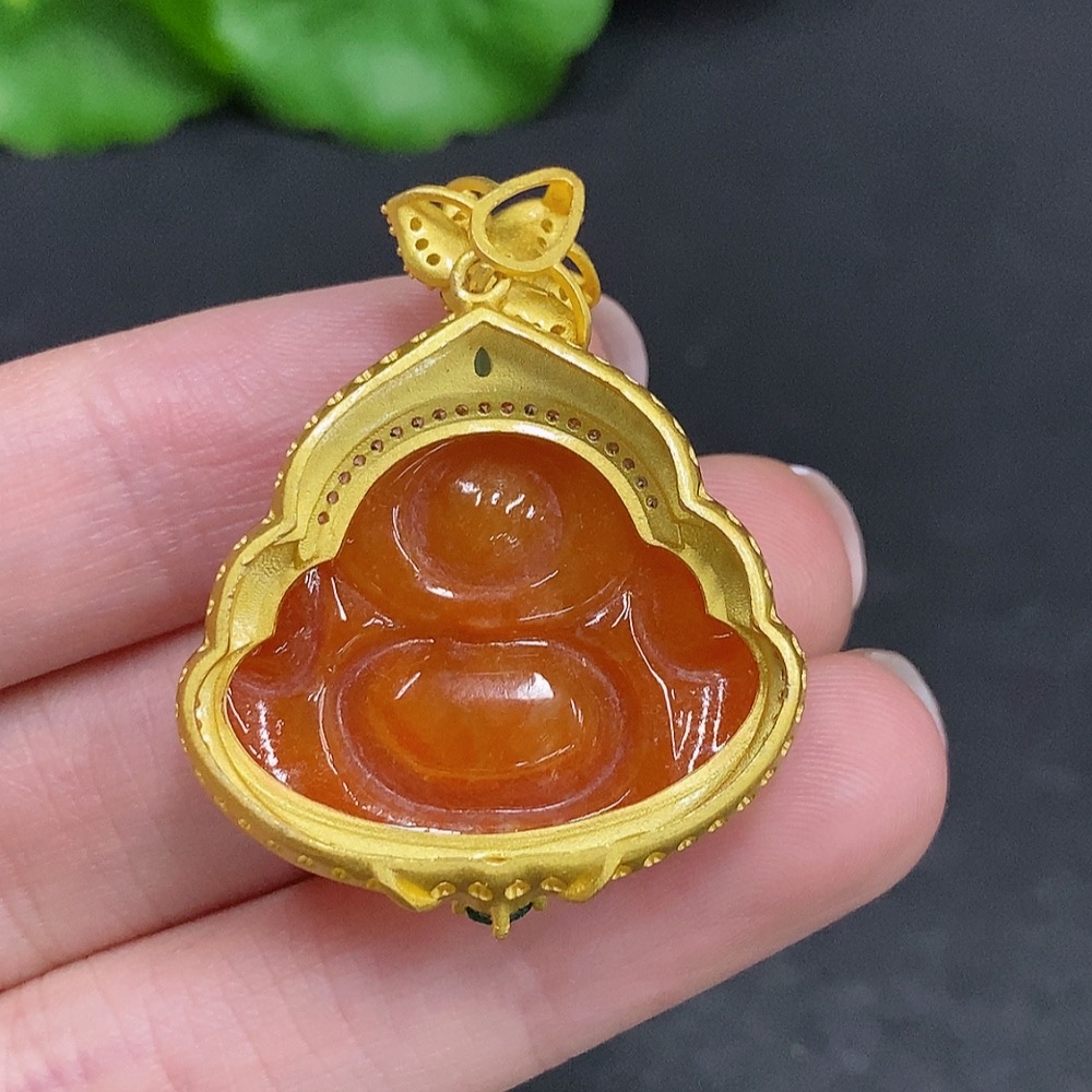 F34002095 Jadeite Buddha Pendant, Non-Gold Inlaid, Total Weight Approx. 9.5g, Yellow Color Origin Undetermined