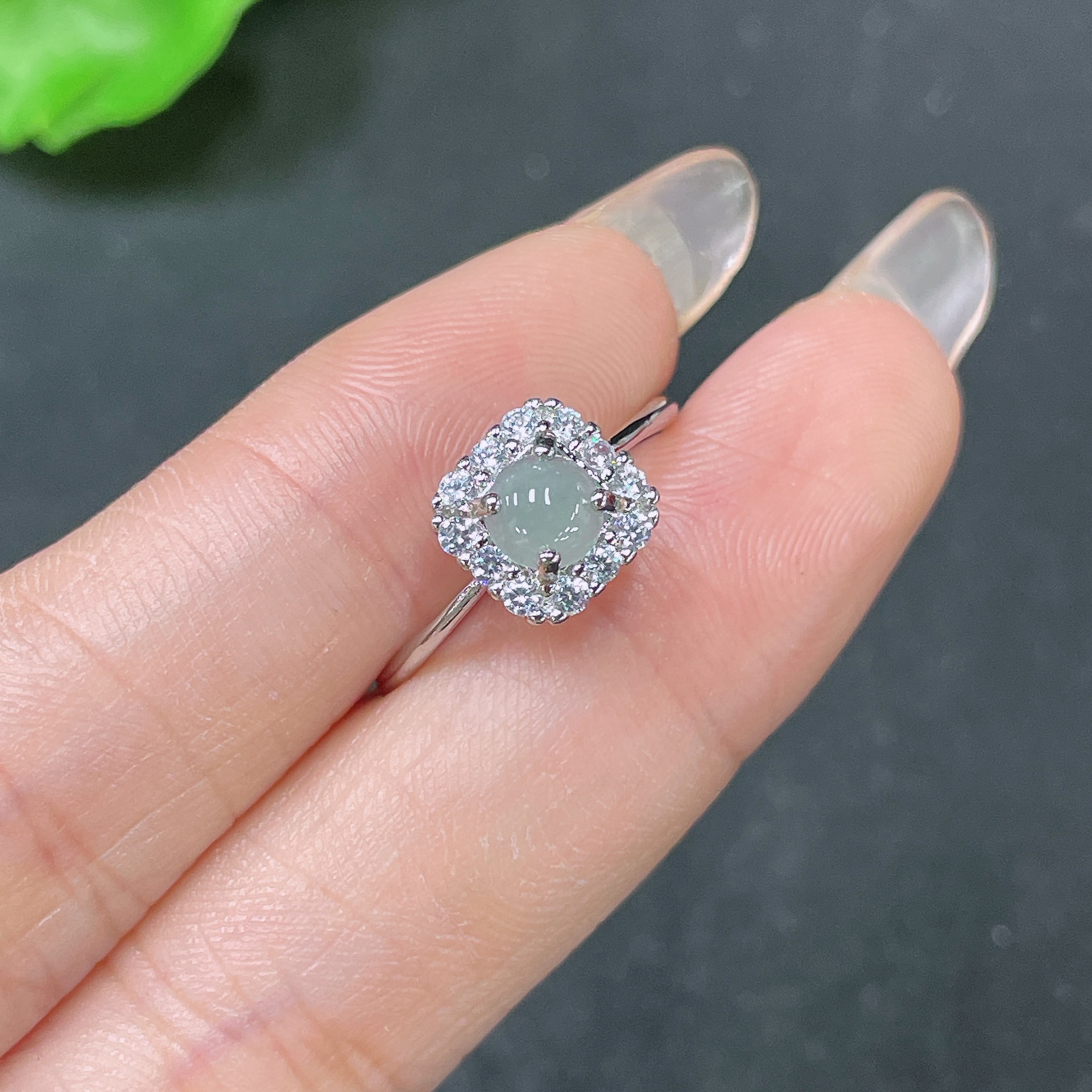 F34065026 Jadeite Inlaid Ring Non-Gold Adjustable Total Weight Approx. 1.4g