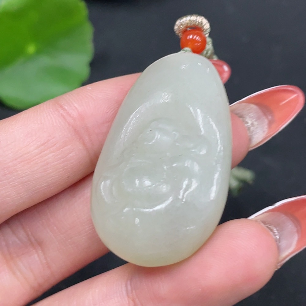 H35084599 Hetian Jade Pendant   Buddha   Total Weight (including rope): 18.8g