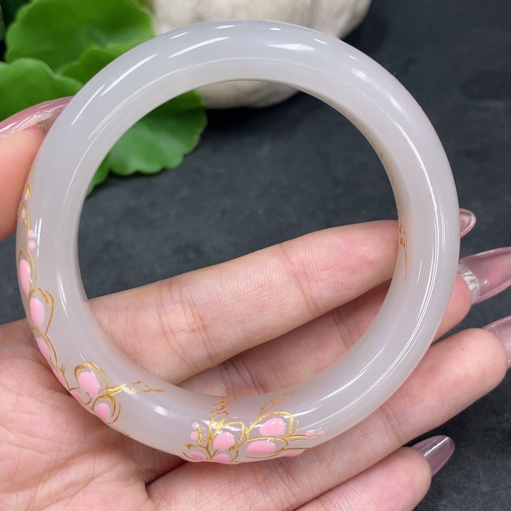 H33897297 Hetian Jade Round Bracelet, Process Coating, Size 55, Total Weight Approx. 56.3g