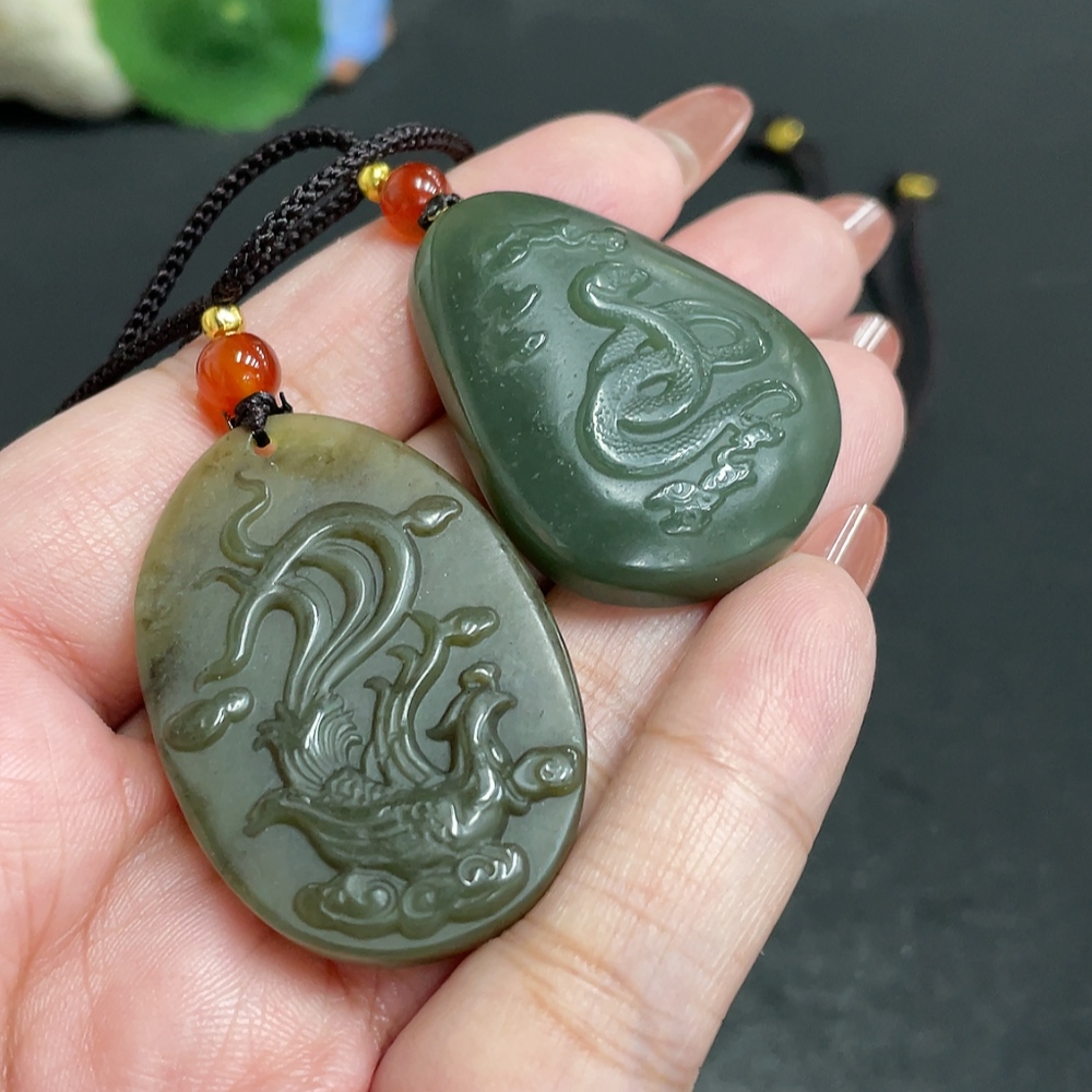H34054875 Hetian Jade Pendant  Spirit Snake  Phoenix