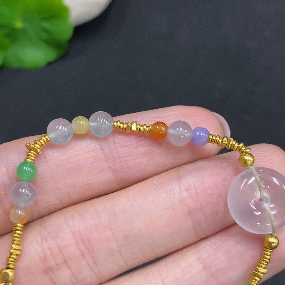 F34967858 Jadeite bracelet (No imprint, surface gold content Au99%) Total weight approx. 7.9g (Yellow and red color origin undetermined)