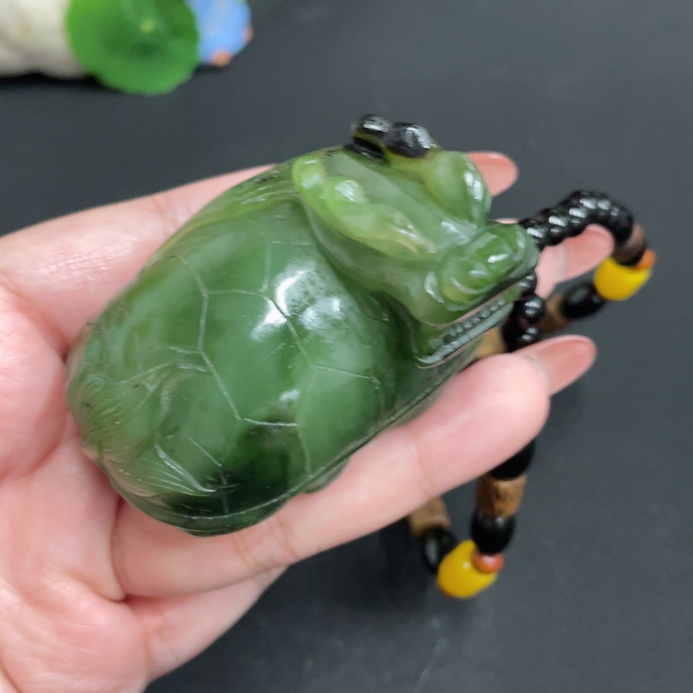 H35101456 Hetian Jade Handheld Ornament Dragon Turtle