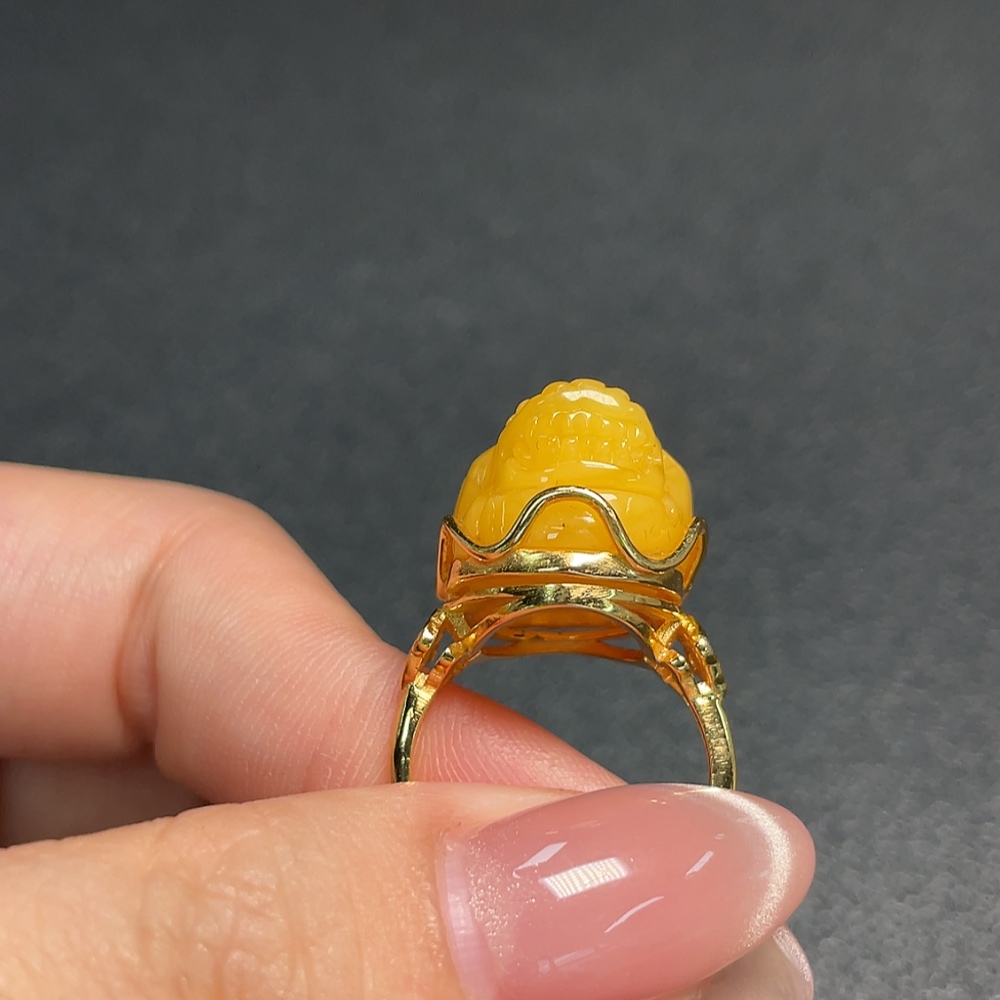 C33922308 Amber Beeswax Ring Adjustable Non-Gold Total Weight Approx.5g Colorless Coating