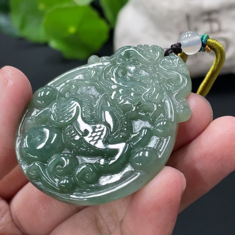 F34076786 Jadeite Kylin Pendant Total Weight Approx. 25.7g with Non-Type A Beads