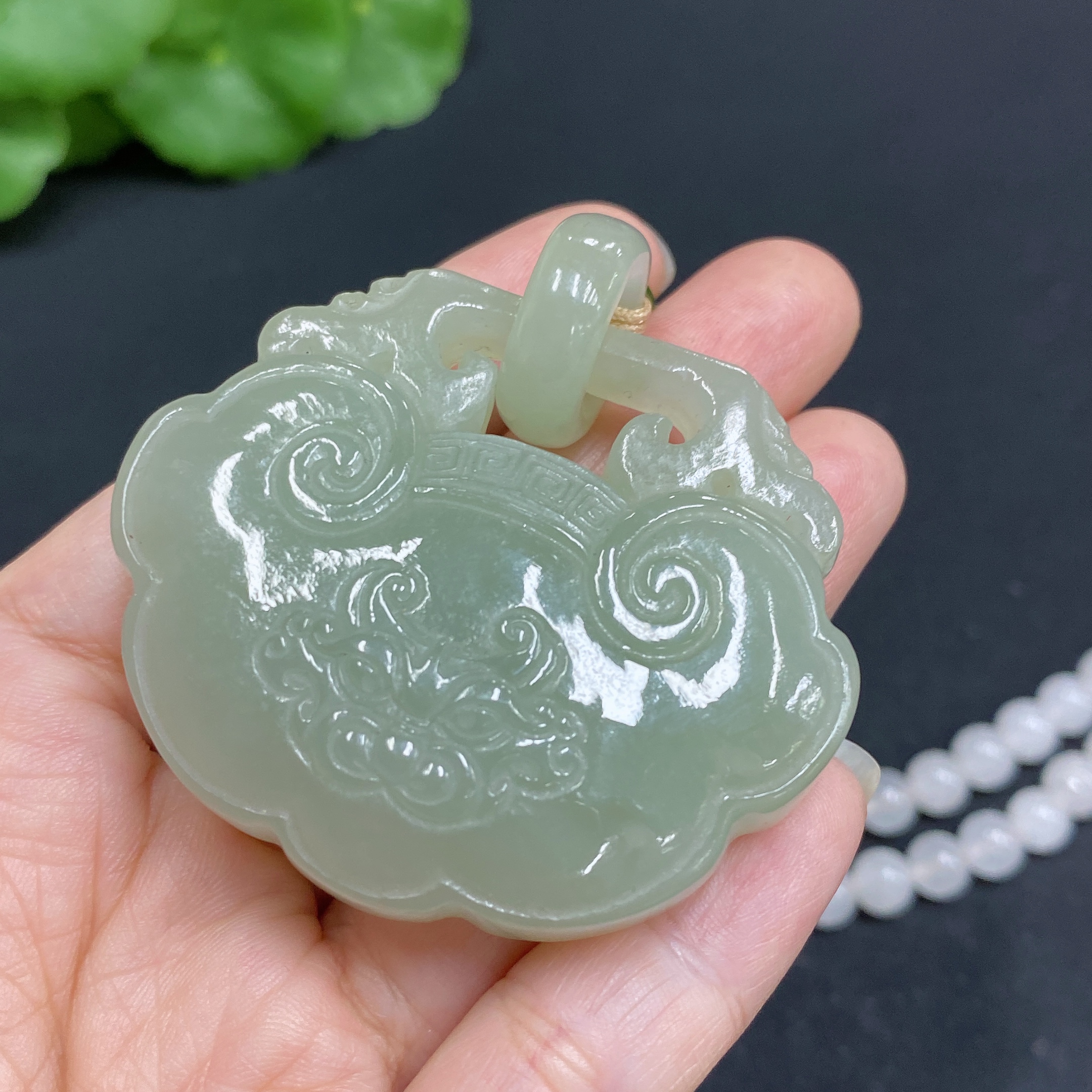 H34015585 Hetian Jade Pendant Antique Piece Total Weight Approx. (including chain, chain not Hetian Jade) 87.2g