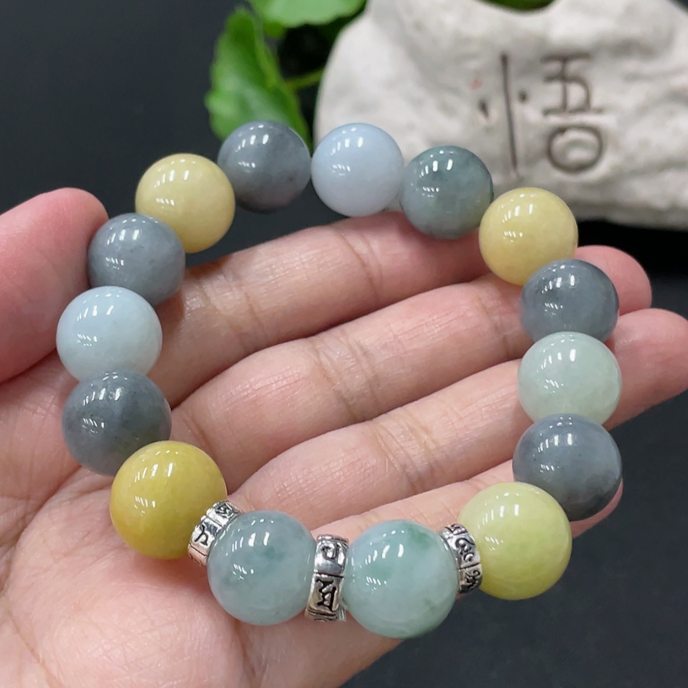 F35107953 Jadeite Bracelet Approx. 12.8mm Beads Total Weight 59.4g Non-gold Accessories