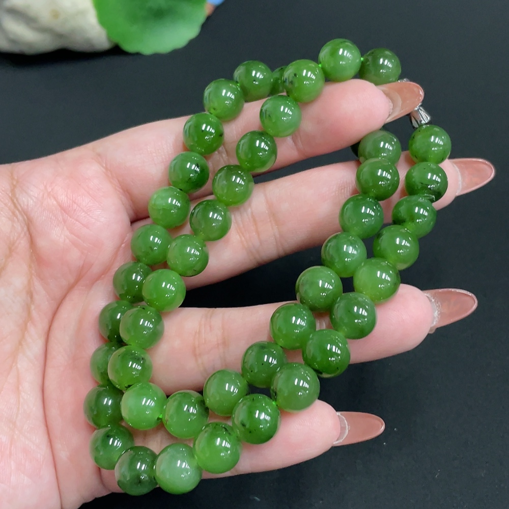 H34073818 Hetian Jade Bead Necklace, Approx. 9.3 mm, Total Weight Approx. 65g