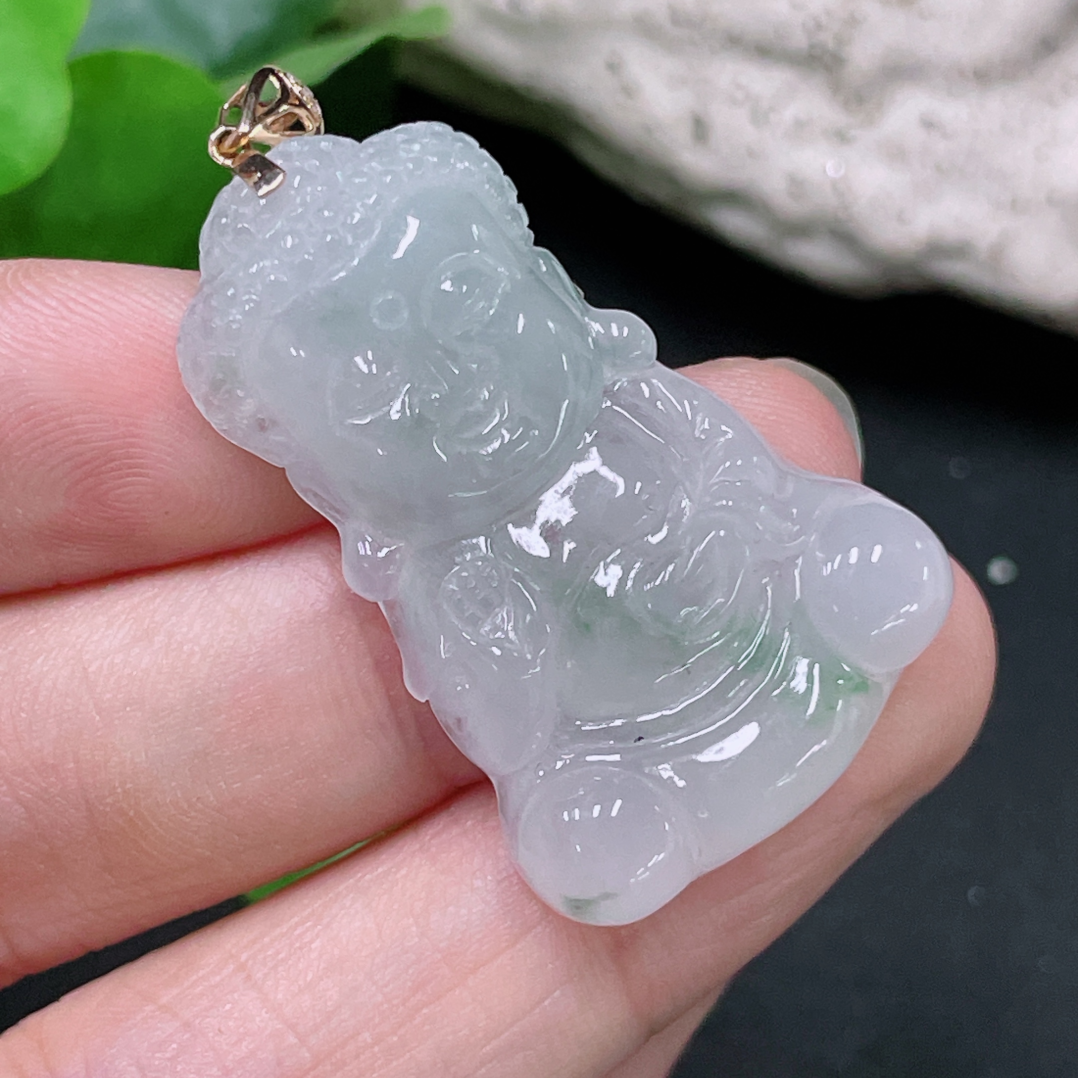 F33919413 Jadeite Baby Buddha Pendant 18k Total Weight Approx. 8.43g