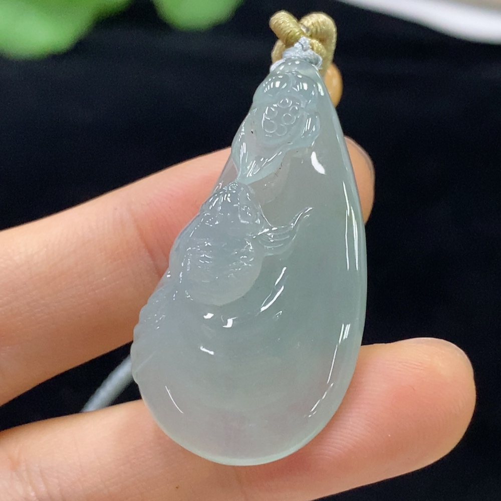 F33861613 Jadeite Auspicious Fish Pendant, Total Weight with Cord Approx. 13.1g