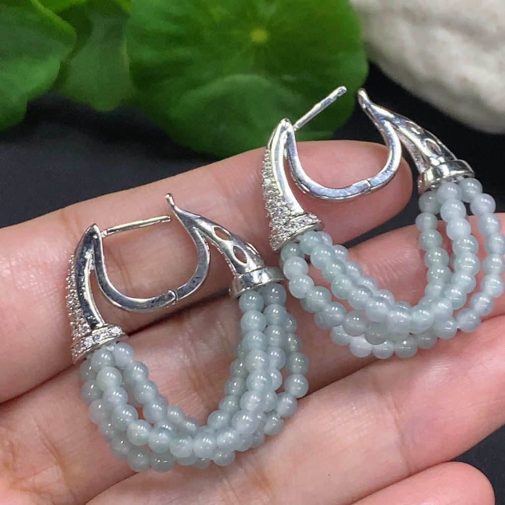 F33856692 Jadeite Inlaid Earrings (Non-Gold Setting, Total Weight Approx. 10.1g)