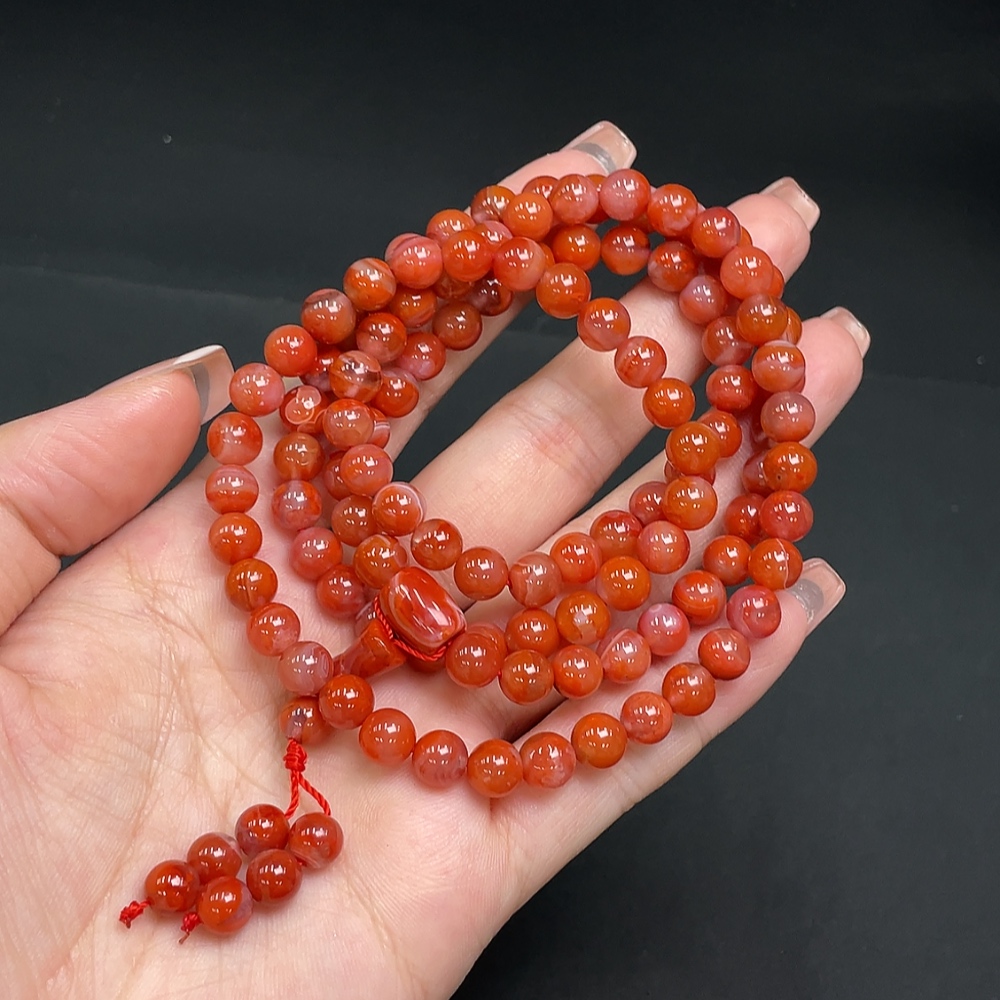 C14530213 South Red Agate Bead Strand, Approx. 47.35g, 6.5mm