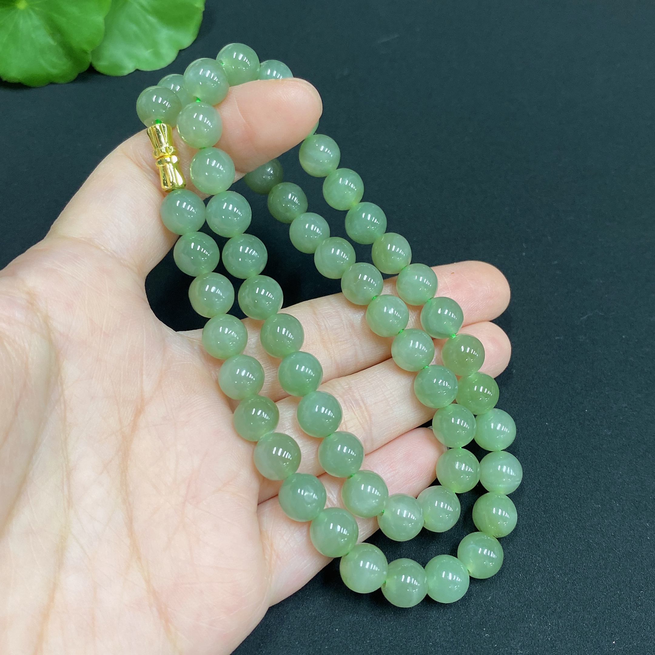 H34971076 Hetian Jade Bead Necklace, Approx. 7.6mm, Total Weight Approx. 40.3g