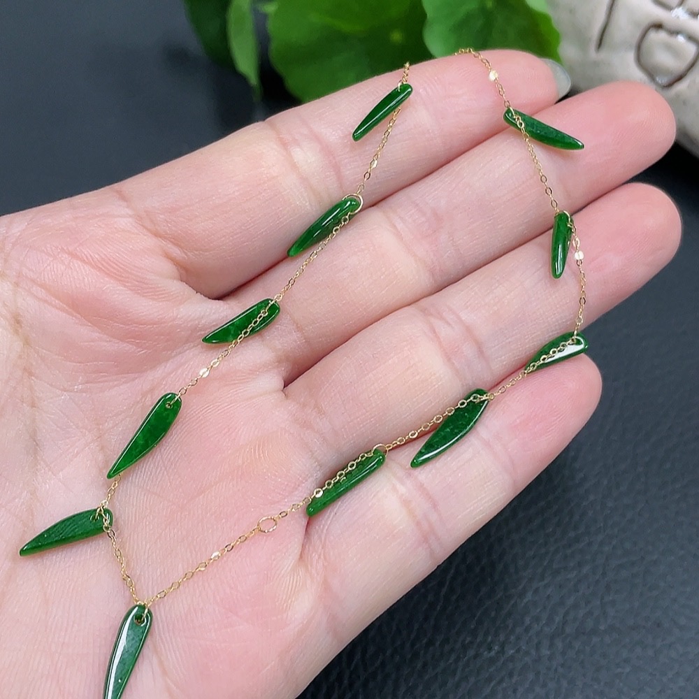 F22482758 Jadeite inlaid anklet, main chain 18k, total weight approx. 1.72g
