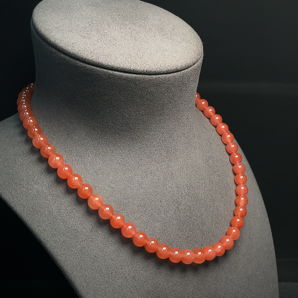 C34008137 Red Agate Beaded Necklace with Visible Organic Matter, Total Weight Approx. 42.25g, Size 8.1mm, Non-Gold