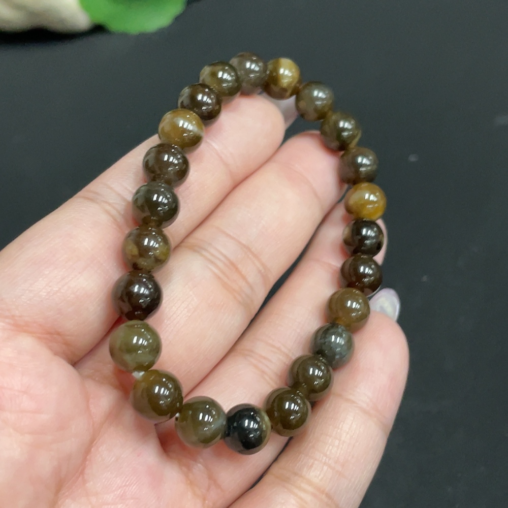H33931258 Hetian Jade Bead Bracelet, Approx. 7.5mm, Total Weight About 17.4g, Containing Other Mineral Components