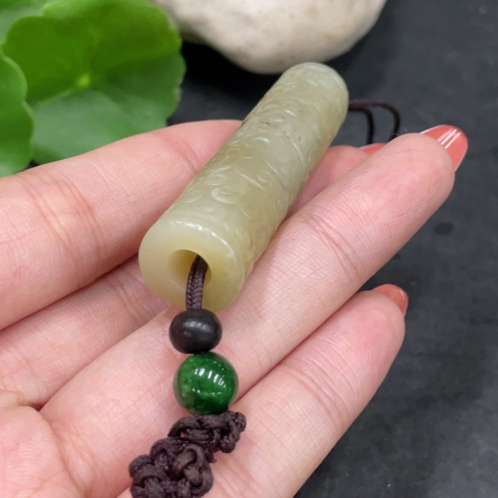 H34979326 Hetian Jade Pendant, Antique Style 55.2, Total Weight Approx. [Including String] 21.3g