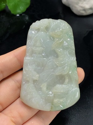 F29380105 Jadeitependant landscape plaque, total weight approx. 57.54g