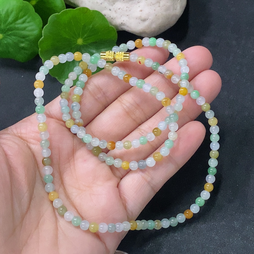F33887364 Jadeite Bead Necklace Approx. 3.8mm Non-Gold Total Weight Approx. 14.33g Yellow Color Origin Undetermined