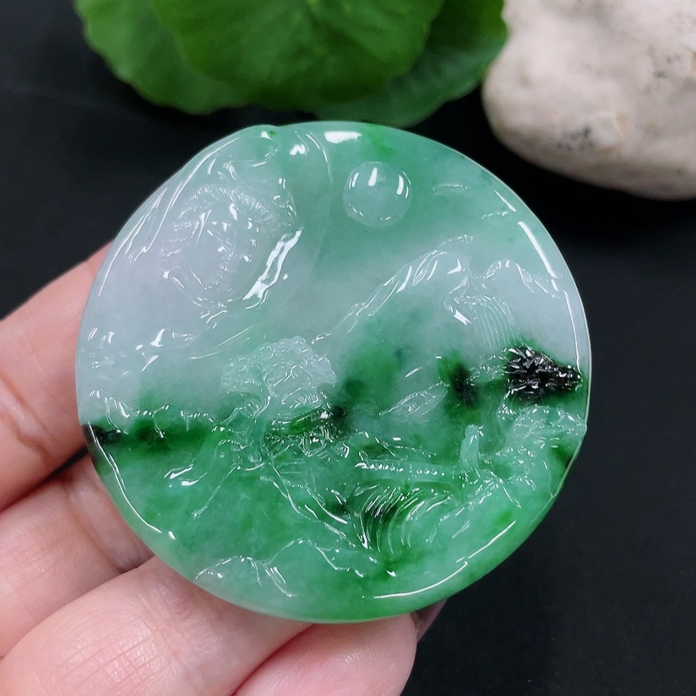 F34982781 Jadeite Landscape Pendant Total Weight Approx. 34g (Including Other Mineral Components)