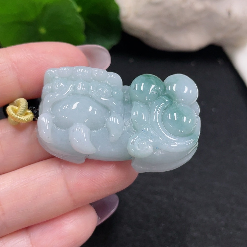 F34966161 Jadeite Pixiu Pendant Total Weight Approx. 31.2g (Including Rope Weight)