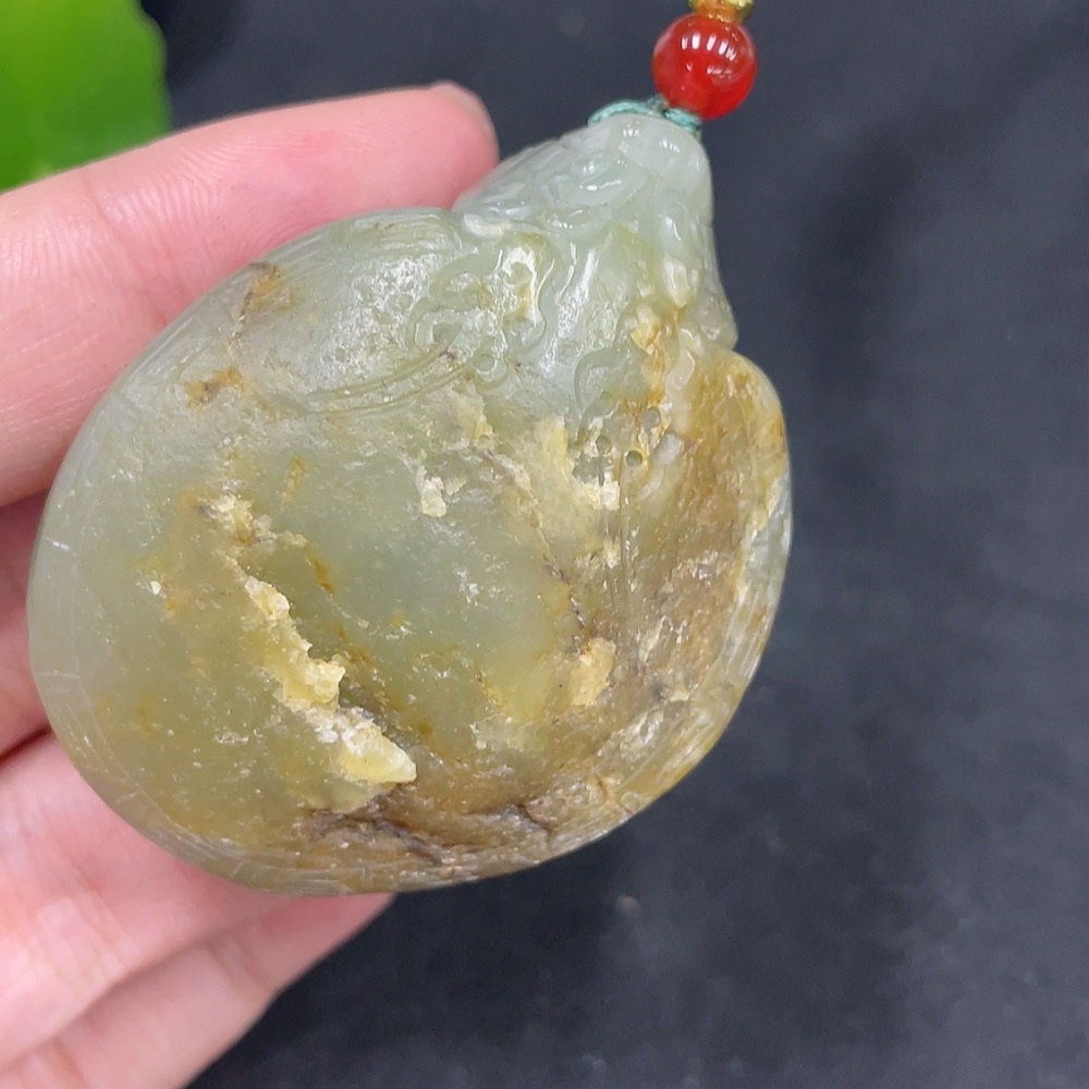 H30537049 Khotan Jade Pendant – Dragon Turtle with Undetermined Skin Color Origin, Total Weight (including rope): 46.5g