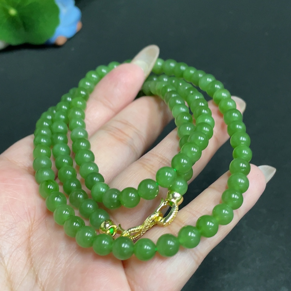 H29378874 Hetian Jade Bead Necklace Approx. 5.7mm Total Weight About 38.5g Non-Gold