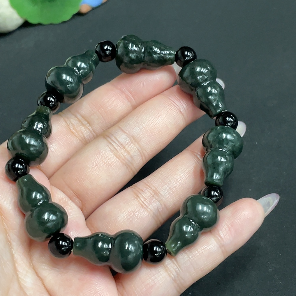 H34956653 Hetian Jade Gourd Bracelet, total weight about 48.5g, with non-Hetian Jade beads