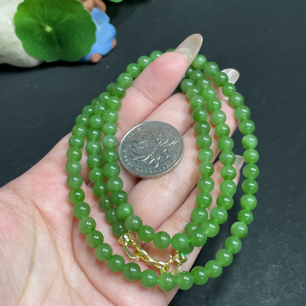 H29378874 Hetian Jade Bead Necklace Approx. 5.7mm Total Weight About 38.5g Non-Gold