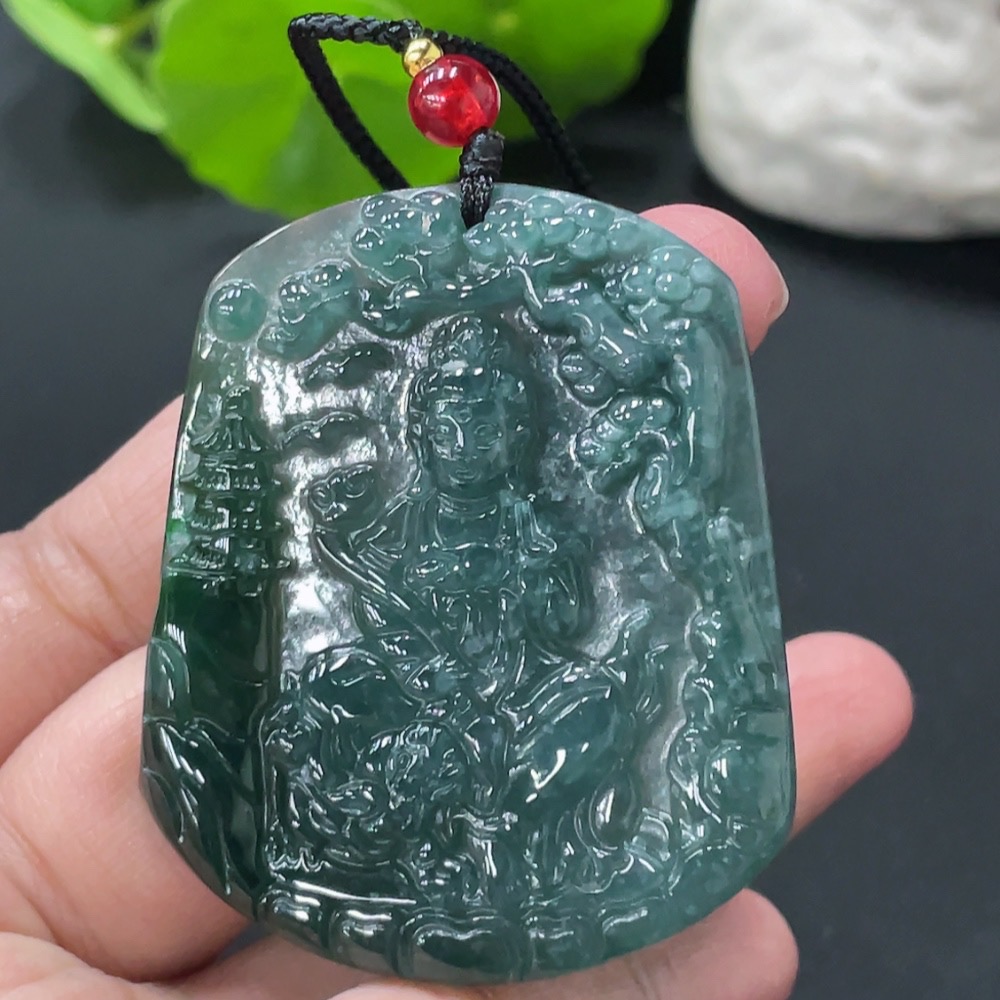 F31670047 JadeiteManjushri Bodhisattva Pendant (Total Weight Approx. 24.49g, Non-Grade A Beads)