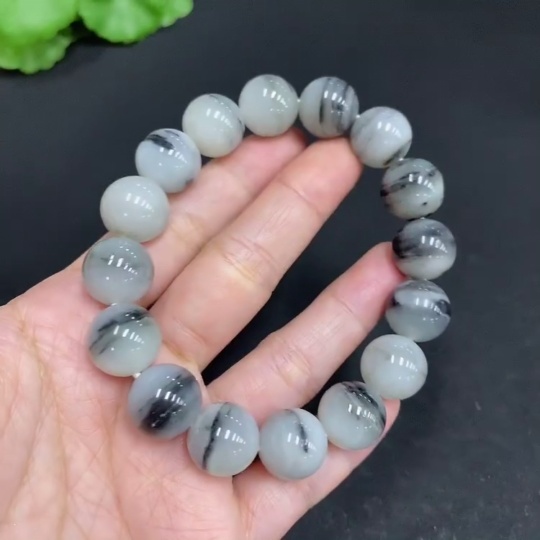 H33902822 Hetian Jade Bracelet, Approx. 13mm, Total Weight About 56.9g, Contains Other Mineral Components