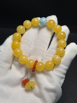 C34040698 Amber and Beeswax Bracelet with Larimar and Southern Red Agate, Total Weight Approx. 18g, Size About 11.7mm