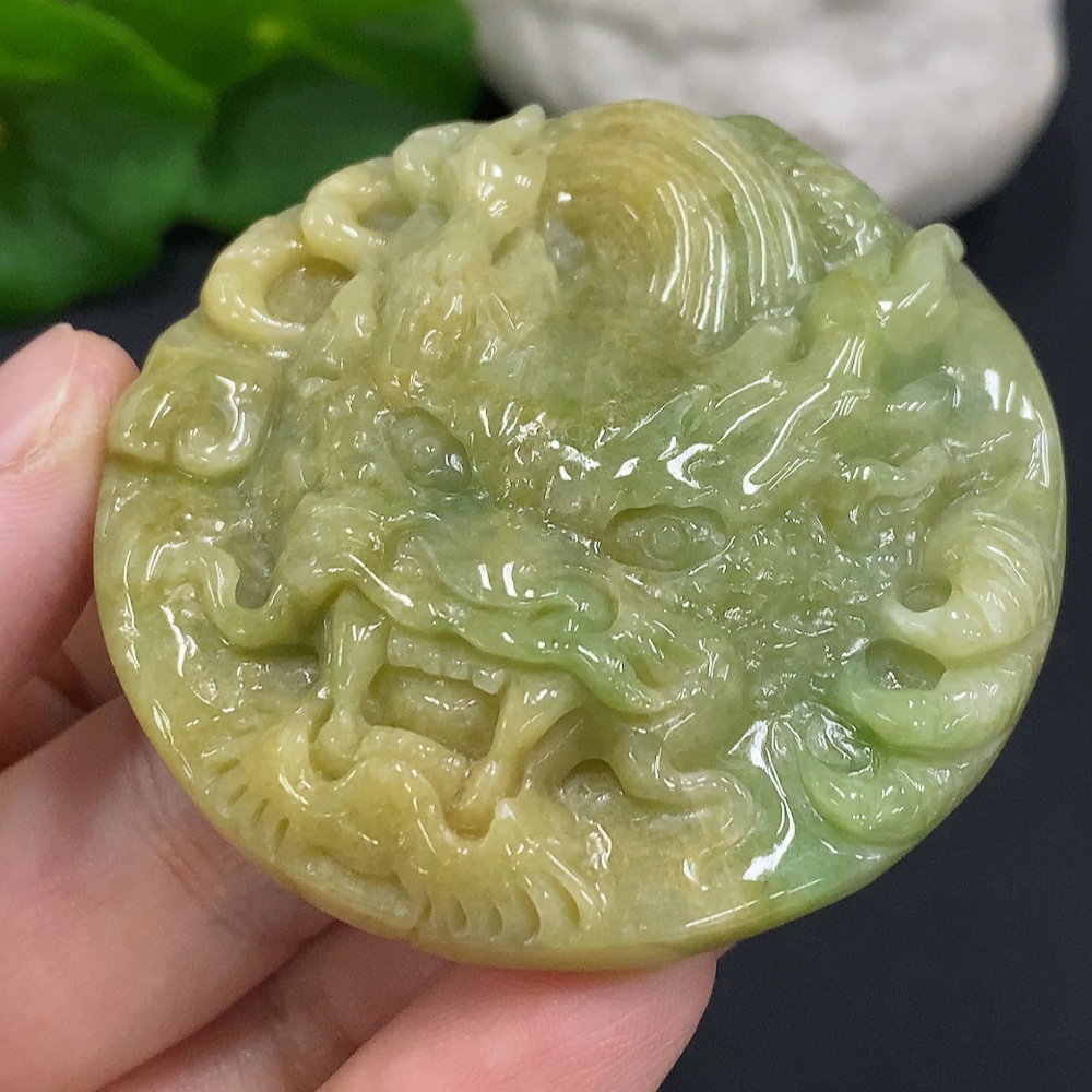 F34070785 Jadeite Pendant Dragon Plaque Total Weight Approx. 62.02g