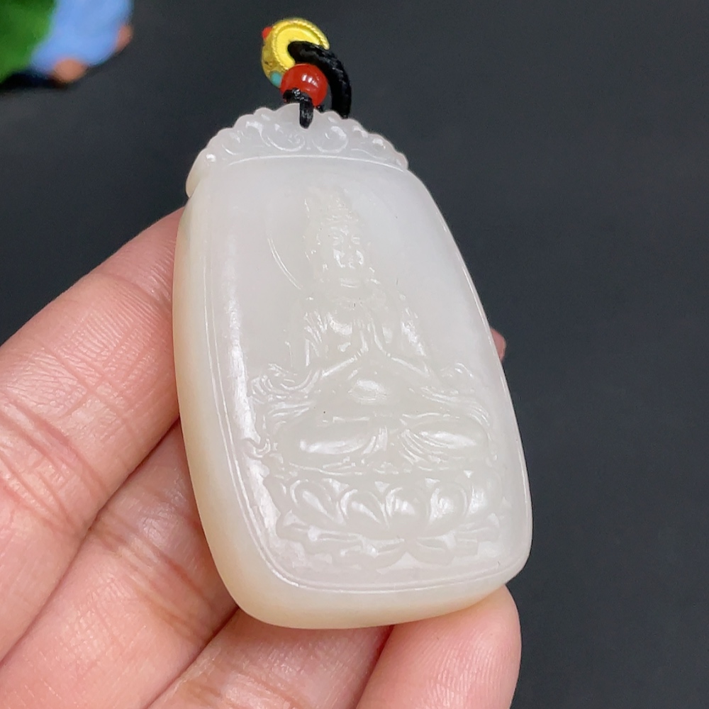 H25932431 Hetian Jade Pendant Guanyin Total Weight (including rope) approx. 47g
