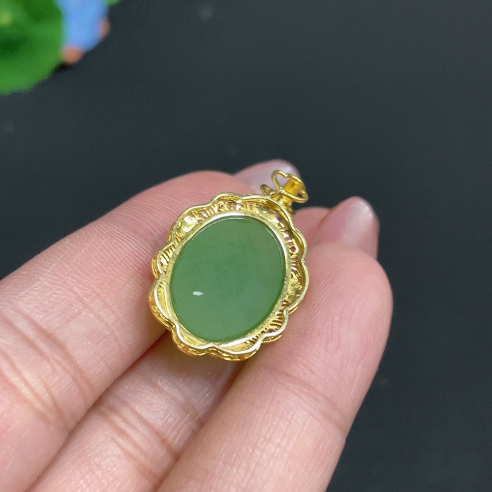 H26001429 Hetian Jade Inlaid Pendant, Cabochon, 18k, Total Weight Approx. 3.5g
