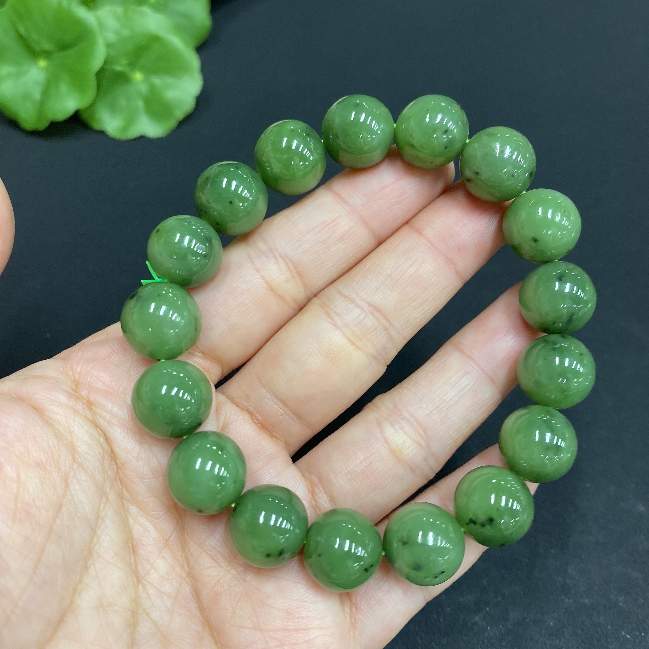H33846055 Hetian Jade Bead Bracelet, Approx. 11.7mm, Total Weight Approx. 45.1g