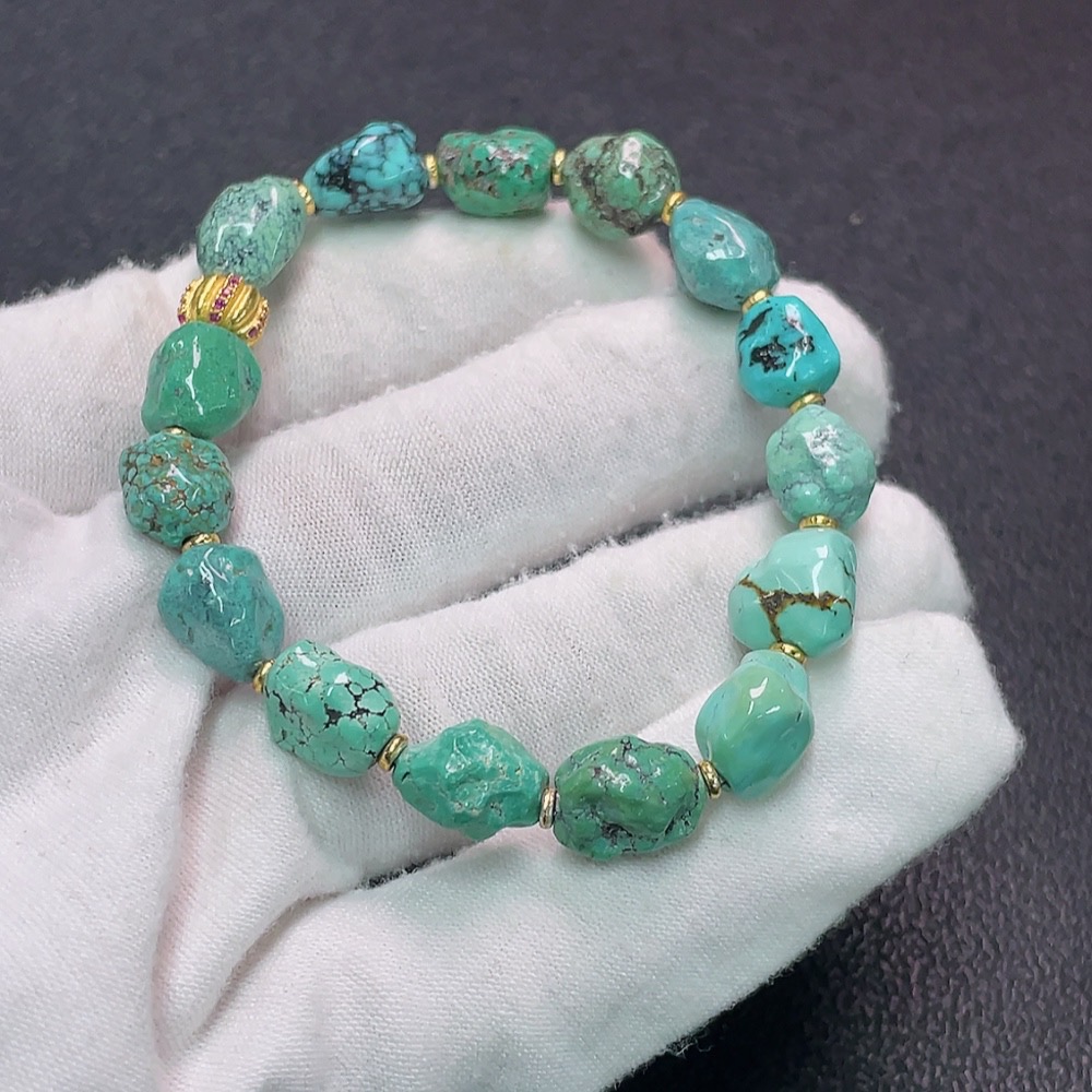 C34038427 Turquoise bead bracelet with mineral inclusions, non-gold, total weight approx.15.84g, bead size 10.3mm (mineral-included)