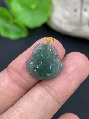 F42952531 翡翠佛公挂件 18k金扣头 货品总重约1.25g