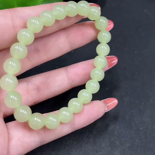 H35084496 Hetian Jade Bracelet, approx. 7.8mm beads, total weight approx. 18.4g