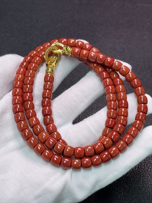 C34950088 Red Agate Bead Necklace (Non-Gold, Visible Organic Matter, Total Weight Approx. 60.38g, Bead Size 7mm)
