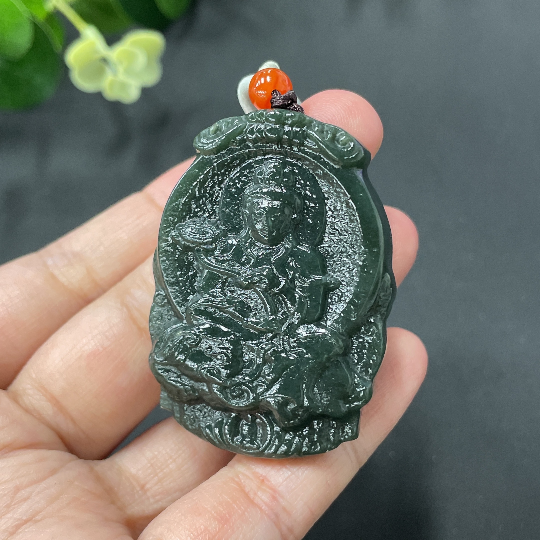 H10065552 Hetian Jade Samantabhadra Pendant, Total Weight 33g (including rope weight)