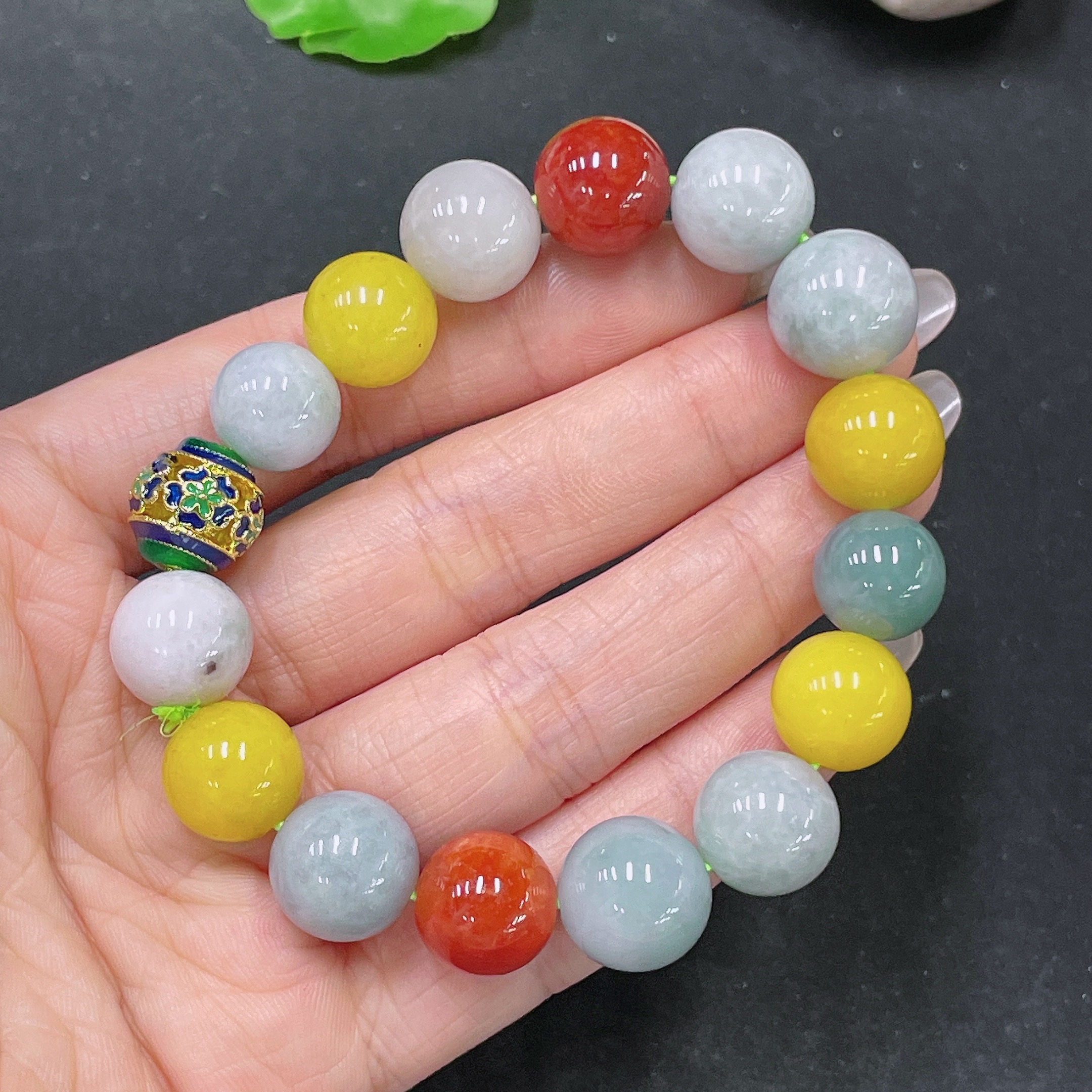 F35137591 Jadeite Bracelet Approx. 13.5mm Red & Yellow Beads Non-Type A Total Weight About 52.63g