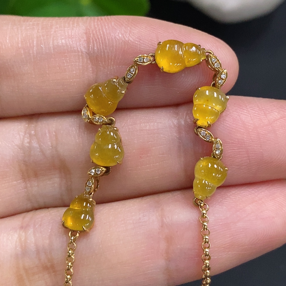 F27136142 Jadeite Gourd Inlaid Bracelet 18K Gold Total Weight Approx. 3.2g (Color Origin Undetermined)