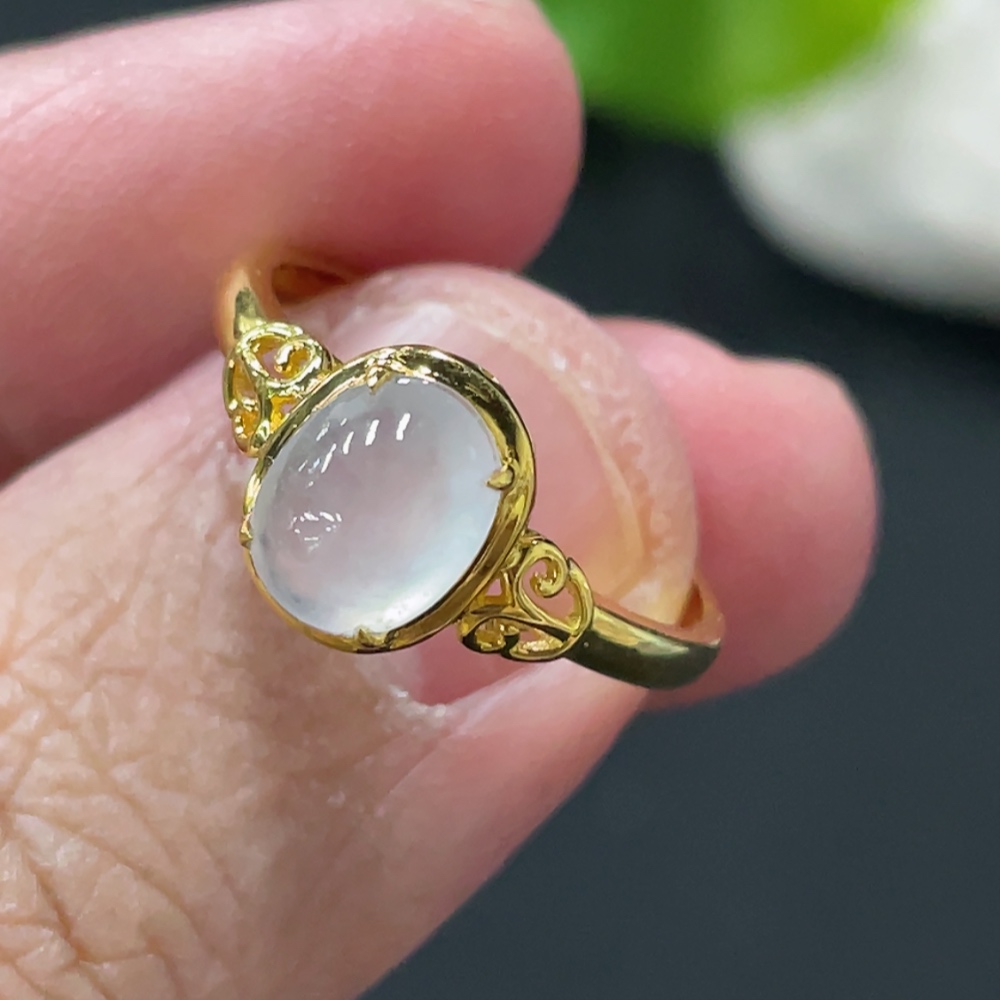 F34978710 Jadeite Cabochon Inlaid Ring 18k Gold Setting Size 14 Total Weight Approx. 1.48g