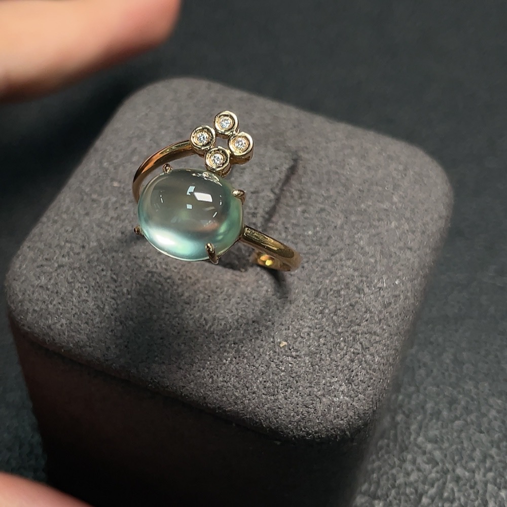 C27133146 Prehnite Inlaid Ring 18K Gold Size 18 Total Weight Approx. 3.13g