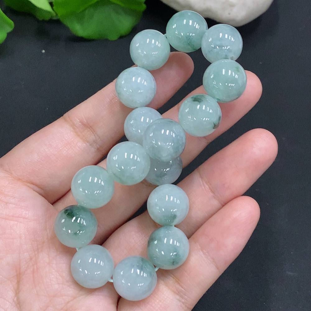 F34023235 Jadeite Bead Necklace Approx. 12mm Total Weight About 52.6g (Including Other Mineral Components)