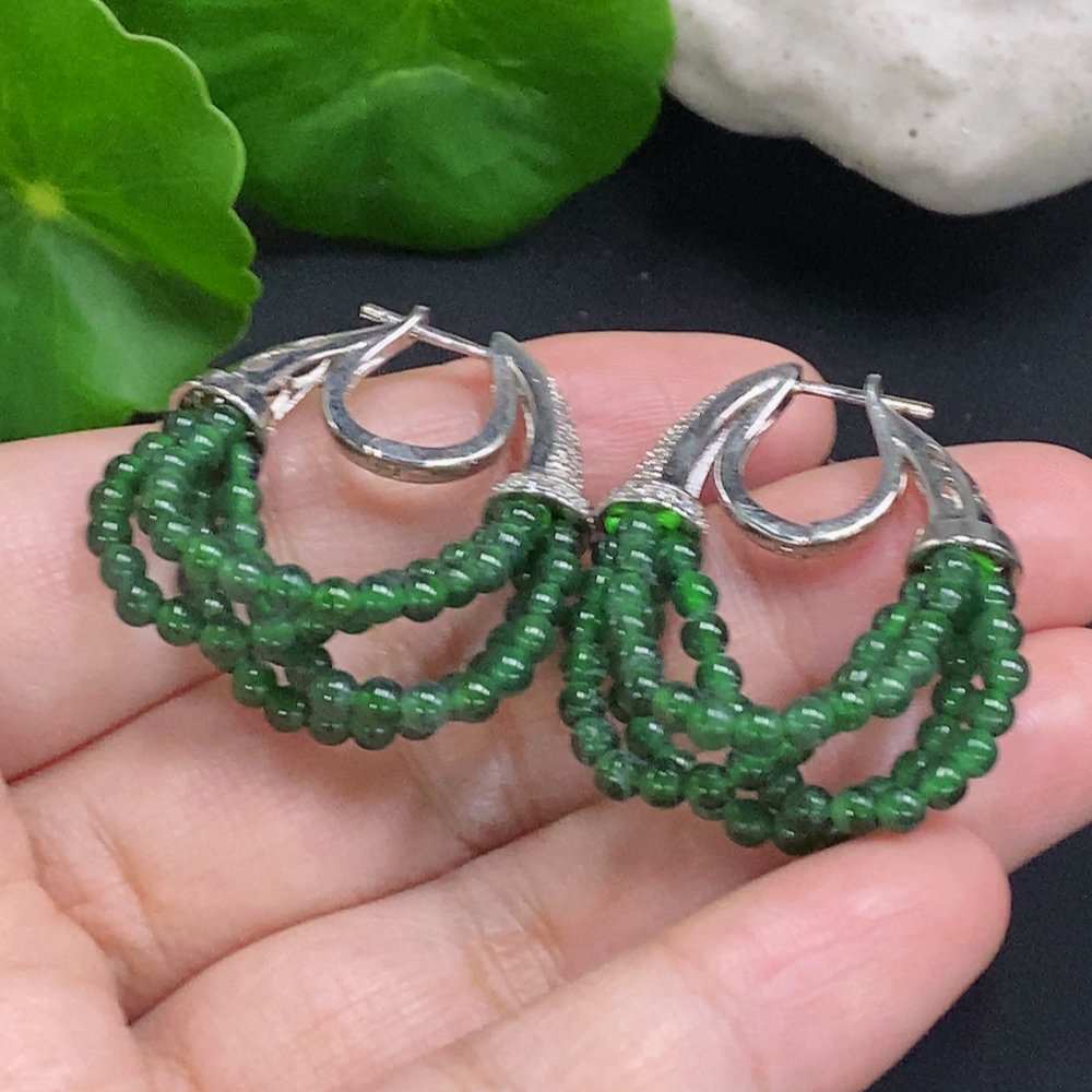 F32741408 Jadeite Inlaid Earrings Card 2.8mm Approx. Non-Gold Total Weight Approx. 10.4g